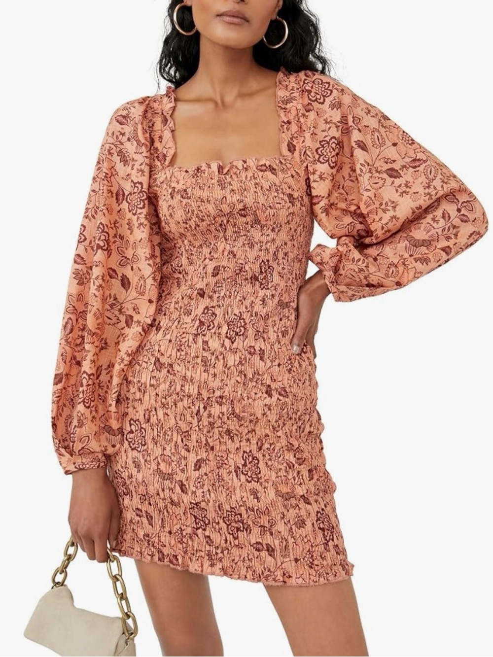 Free People Smock It To Me Mini Dress Apricot Floral Small NWOT
